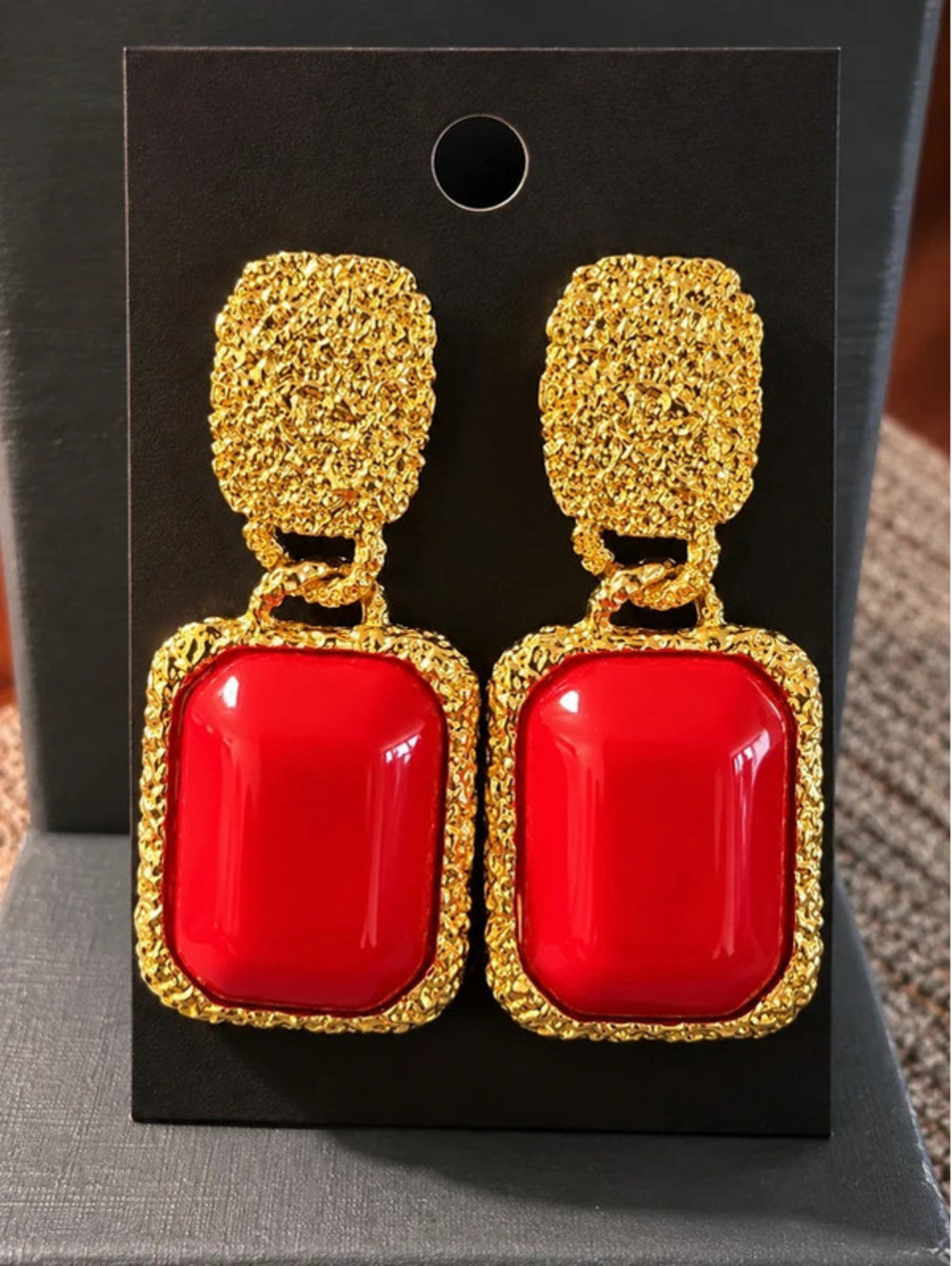 Red & Gold Statement Drop Earrings